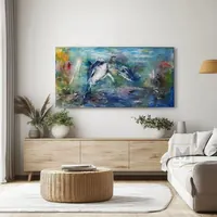 Dolphins — original impressionist oil painting by Volodymyr Myriyevskyy, 80 × 40 cm (31″ × 16″) — photo 3