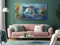 Dolphins — original impressionist oil painting by Volodymyr Myriyevskyy, 80 × 40 cm (31″ × 16″) — photo 4