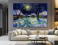 Snowy village in moonlight — original impressionist oil painting by Volodymyr Myriyevskyy, 70 × 50 cm (28″ × 20″) — photo 3