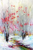 Winter forest stream — original oil painting by Volodymyr Myriyevskyy