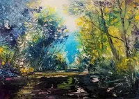 Forest Lake — original impressionist oil painting by Volodymyr Myriyevskyy, 70 × 50 cm (28″ × 20″) — photo 1