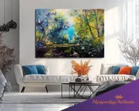 Forest Lake — original impressionist oil painting by Volodymyr Myriyevskyy, 70 × 50 cm (28″ × 20″) — photo 4