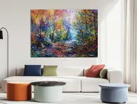 Shadows in Forest — original impressionist oil painting by Volodymyr Myriyevskyy, 70 × 50 cm (28″ × 20″) — photo 2