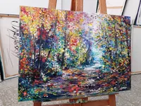 Shadows in Forest — original impressionist oil painting by Volodymyr Myriyevskyy, 70 × 50 cm (28″ × 20″) — photo 3