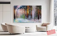 Snow forest — original impressionist oil painting by Volodymyr Myriyevskyy, 80 × 50 cm (31″ × 20″) — photo 4