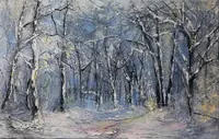 Winter Forest in Blue and Pink — original oil painting by Volodymyr Myriyevskyy