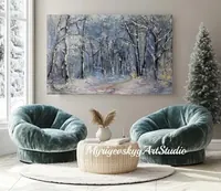 Winter Forest in Blue and Pink — original impressionist oil painting by Volodymyr Myriyevskyy, 80 × 50 cm (31″ × 20″) — photo 4