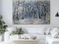 Winter Forest in Blue and Pink — original impressionist oil painting by Volodymyr Myriyevskyy, 80 × 50 cm (31″ × 20″) — photo 5