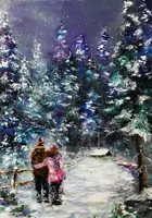 Holidays together — original impressionist oil painting by Volodymyr Myriyevskyy, 50 × 70 cm (20″ × 28″) — photo 1