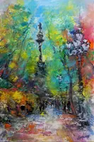 La Rambla, Busy Boulevard (Barcelona) — original oil painting by Volodymyr Myriyevskyy