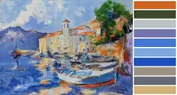 Mediterranean coastal village — original impressionist oil painting by Volodymyr Myriyevskyy, 70 × 50 cm (28″ × 20″) — photo 4