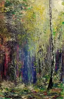 Sunlight in forest — original impressionist oil painting by Volodymyr Myriyevskyy, 40 × 60 cm (16″ × 24″) — photo 1