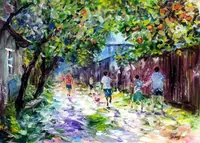 Childhood memories — original impressionist oil painting by Volodymyr Myriyevskyy, 70 × 50 cm (28″ × 20″) — photo 1