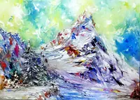 Mountain climbers — original impressionist oil painting by Volodymyr Myriyevskyy, 70 × 50 cm (28″ × 20″) — photo 1