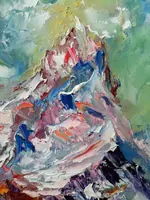 Mountain climbers — original impressionist oil painting by Volodymyr Myriyevskyy, 70 × 50 cm (28″ × 20″) — photo 3
