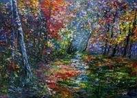 Enchanted Forest Glade — original impressionist oil painting by Volodymyr Myriyevskyy, 70 × 50 cm (28″ × 20″) — photo 1
