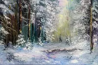 Winter Light Through the Pines — original oil painting by Volodymyr Myriyevskyy