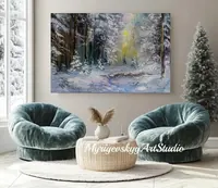 Winter Light Through the Pines — original impressionist oil painting by Volodymyr Myriyevskyy, 60 × 40 cm (24″ × 16″) — photo 6