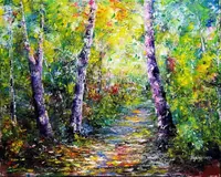 Forest with birch trees — original impressionist oil painting by Volodymyr Myriyevskyy, 60 × 50 cm (24″ × 20″) — photo 1