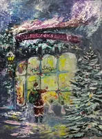 Christmas toy store & Santa Claus — original oil painting by Volodymyr Myriyevskyy