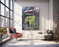 Christmas toy store & Santa Claus — original impressionist oil painting by Volodymyr Myriyevskyy, 60 × 80 cm (24″ × 31″) — photo 5
