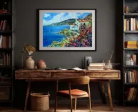 House By The Sea Among Flowers — original impressionist oil painting by Volodymyr Myriyevskyy, 70 × 50 cm (28″ × 20″) — photo 2