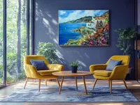 House By The Sea Among Flowers — original impressionist oil painting by Volodymyr Myriyevskyy, 70 × 50 cm (28″ × 20″) — photo 3