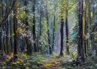 Deep forest — original impressionist oil painting by Volodymyr Myriyevskyy, 70 × 50 cm (28″ × 20″) — photo 1