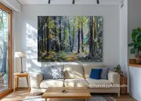 Deep forest — original impressionist oil painting by Volodymyr Myriyevskyy, 70 × 50 cm (28″ × 20″) — photo 2