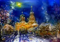 Old Village Church — original oil painting by Volodymyr Myriyevskyy