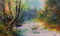 Enchanted Forest Lake — original oil painting by Volodymyr Myriyevskyy