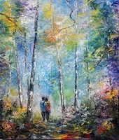 Romantic Stroll Among the Birches — original impressionist oil painting by Volodymyr Myriyevskyy, 50 × 60 cm (20″ × 24″) — photo 1