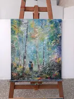 Romantic Stroll Among the Birches — original impressionist oil painting by Volodymyr Myriyevskyy, 50 × 60 cm (20″ × 24″) — photo 3