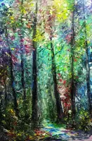 Emerald Forest Trail, Deep Green — original impressionist oil painting by Volodymyr Myriyevskyy, 40 × 60 cm (16″ × 24″) — photo 1