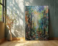 Path in the Woods, Drifting Leaves — original impressionist oil painting by Volodymyr Myriyevskyy, 40 × 60 cm (16″ × 24″) — photo 2