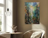 Path in the Woods, Drifting Leaves — original impressionist oil painting by Volodymyr Myriyevskyy, 40 × 60 cm (16″ × 24″) — photo 4