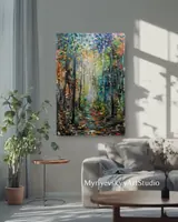 Path in the Woods, Drifting Leaves — original impressionist oil painting by Volodymyr Myriyevskyy, 40 × 60 cm (16″ × 24″) — photo 5