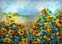 Sunflowers in the wind — original oil painting by Volodymyr Myriyevskyy
