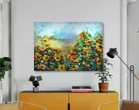 Sunflowers in the wind — original impressionist oil painting by Volodymyr Myriyevskyy, 70 × 50 cm (28″ × 20″) — photo 3