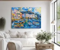Fishing village — original impressionist oil painting by Volodymyr Myriyevskyy, 70 × 50 cm (28″ × 20″) — photo 2