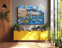 Fishing village — original impressionist oil painting by Volodymyr Myriyevskyy, 70 × 50 cm (28″ × 20″) — photo 4