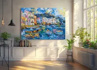 Fishing village — original impressionist oil painting by Volodymyr Myriyevskyy, 70 × 50 cm (28″ × 20″) — photo 5