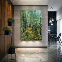 Birch Forest Path Green Light — original impressionist oil painting by Volodymyr Myriyevskyy, 50 × 70 cm (20″ × 28″) — photo 4