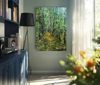 Birch Forest Path Green Light — original impressionist oil painting by Volodymyr Myriyevskyy, 50 × 70 cm (20″ × 28″) — photo 6