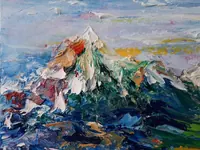 Mountain Meadow in Bloom — original impressionist oil painting by Volodymyr Myriyevskyy, 70 × 50 cm (28″ × 20″) — photo 5