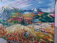 Mountain Meadow in Bloom — original impressionist oil painting by Volodymyr Myriyevskyy, 70 × 50 cm (28″ × 20″) — photo 6