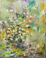 Daisies in bloom — original oil painting by Volodymyr Myriyevskyy