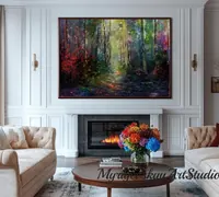 Mystical Forest Path in Sunlight — original impressionist oil painting by Volodymyr Myriyevskyy, 70 × 50 cm (28″ × 20″) — photo 5