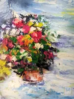 Mediterranean Flower Street — original impressionist oil painting by Volodymyr Myriyevskyy, 40 × 60 cm (16″ × 24″) — photo 5