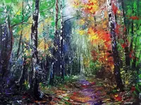 Colorful Woods Walk — original oil painting by Volodymyr Myriyevskyy